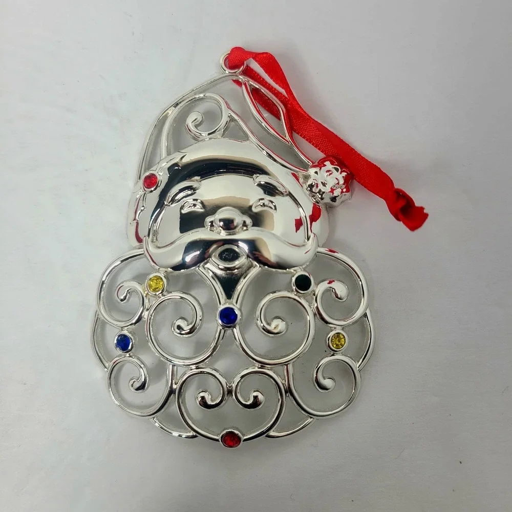 Lenox Sparkle And Scroll Multi-Crystal Santa Silverplate Christmas Ornament